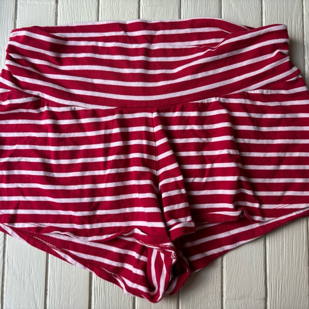 Motherhood, maternity, red striped shorts size large